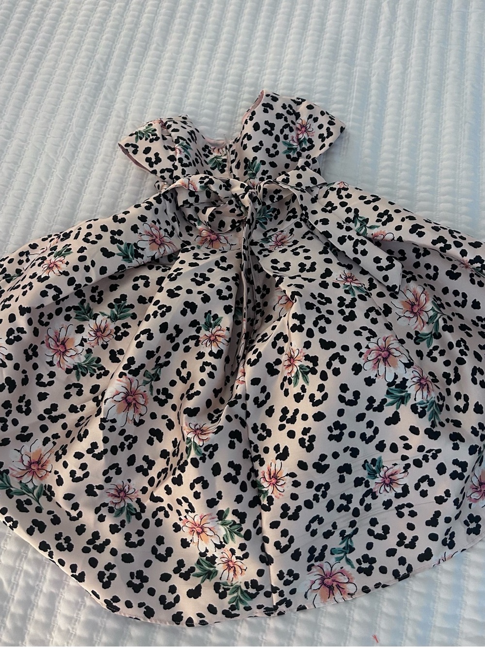 Rare Editions Pink Floral & Black Spot Tie-Back Dress. Size 3T